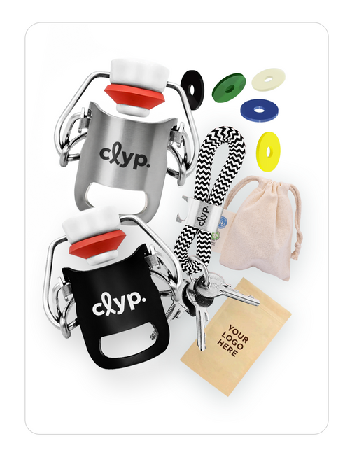 clyp Musterbox mit personalisierten Werbemitteln für Unternehmen